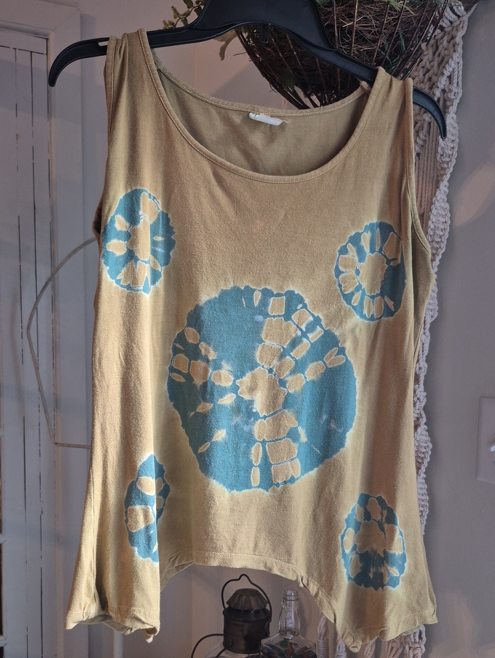Women’s Sleeveless Tank Top in Mustard with Teal Tie-Dye
